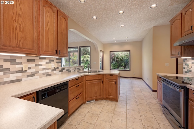 16402 SE Teal Ct, Damascus, OR 97089 - kitchen with stainless steel appliances, a sink, under cabinet range hood, tasteful backsplash, and recessed lighting