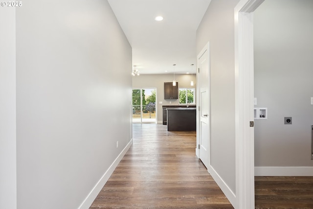 365 NW 4th St, Dufur, OR 97021 - corridor with wood finished floors, recessed lighting, and baseboards