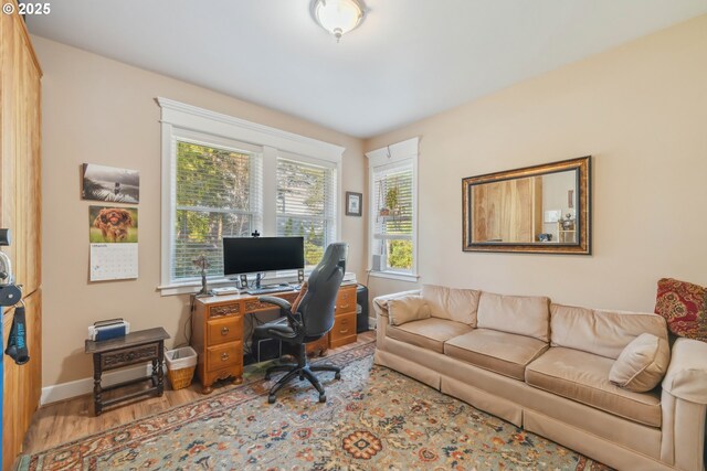 office featuring baseboards and wood finished floors