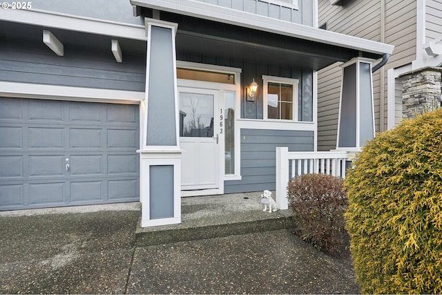 property entrance featuring a garage