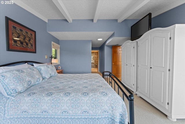 21047 NE Interlachen Ln, Fairview, OR 97024 - bedroom featuring beam ceiling and light carpet