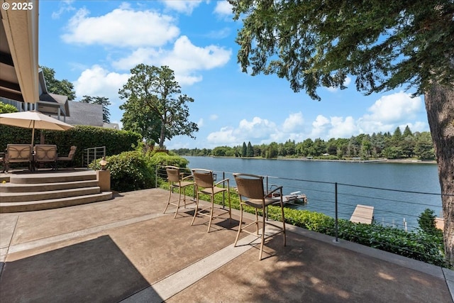 21047 NE Interlachen Ln, Fairview, OR 97024 - view of patio with a water view