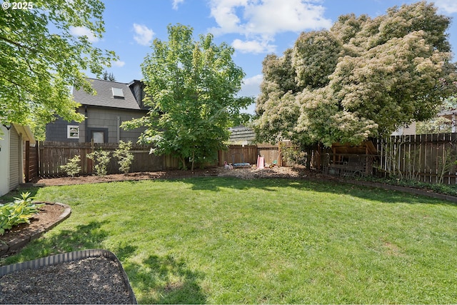 view of yard with a fenced backyard