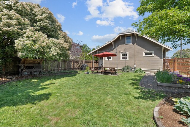 view of yard featuring a fenced backyard and a vegetable garden