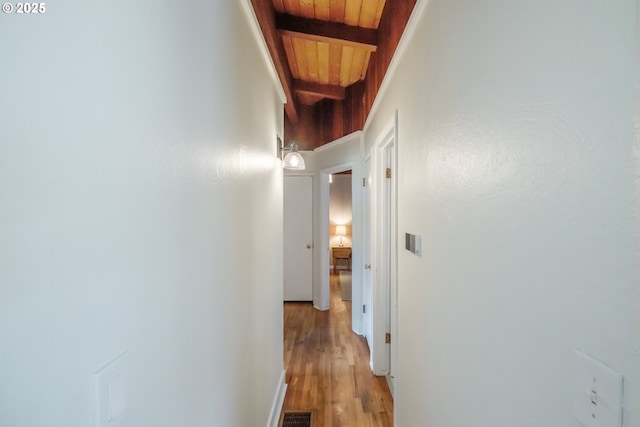 742 Shangri La Ave, Salem, OR 97303 - corridor featuring wood ceiling with exposed beams and light wood-type flooring