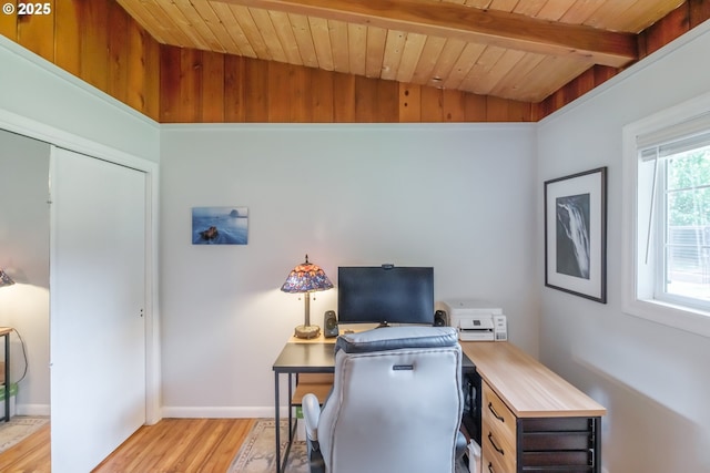 742 Shangri La Ave, Salem, OR 97303 - office area with light wood finished floors, wood ceiling, and baseboards