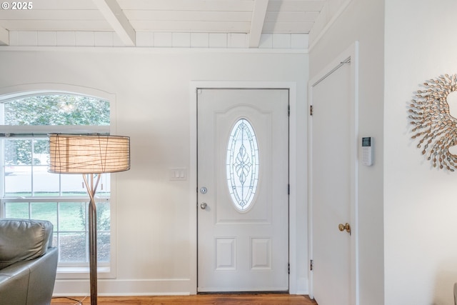 742 Shangri La Ave, Salem, OR 97303 - entrance foyer with beam ceiling, healthy amount of natural light, and wood finished floors