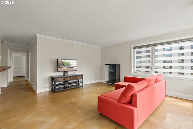 2211 SW Park Pl, Portland, OR 97205 - living room featuring concrete flooring and crown molding