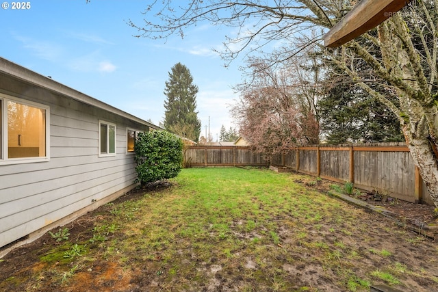 view of yard with a fenced backyard