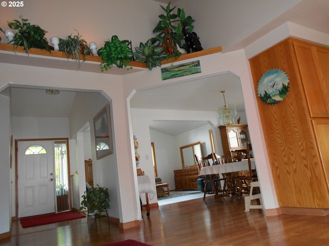 4471 Spring Meadow Ave, Eugene, OR 97404 - foyer with wood finished floors and a chandelier