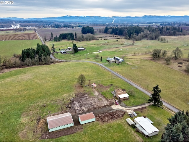 birds eye view of property featuring a rural view and a mountain view