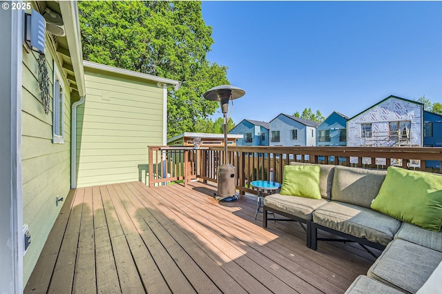 2433 NE Saratoga St, Portland, OR 97211 - wooden deck featuring a residential view and outdoor lounge area