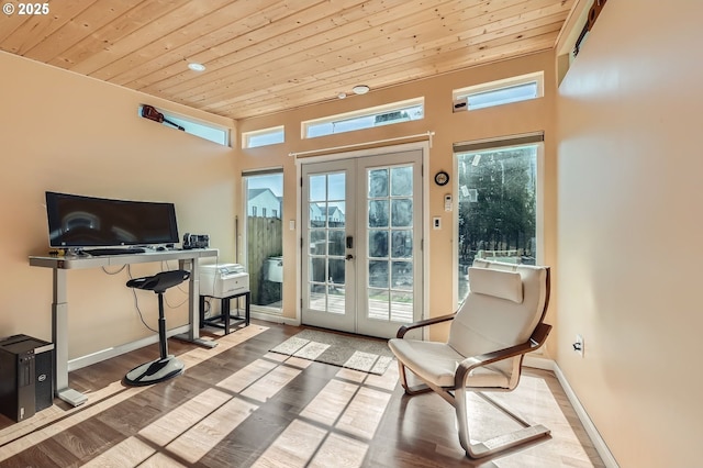 2433 NE Saratoga St, Portland, OR 97211 - interior space with wood ceiling, baseboards, french doors, and wood finished floors