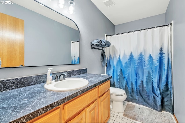 39225 SW Oak Ln, Willamina, OR 97396 - bathroom with vanity, toilet, and a shower with shower curtain
