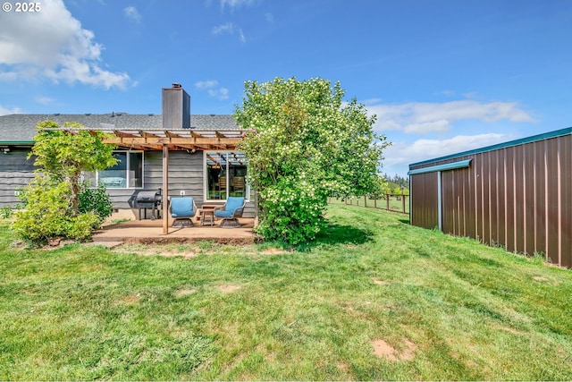 39225 SW Oak Ln, Willamina, OR 97396 - rear view of property with a pergola, a chimney, and a patio