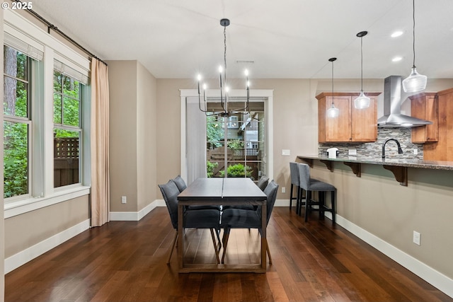 4520 Trillium, Woods, Lake Oswego, OR 97035 - dining room with a chandelier, dark wood finished floors, baseboards, and recessed lighting