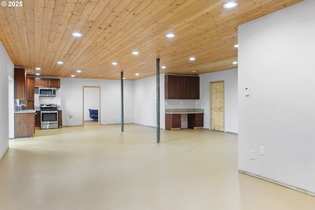 basement featuring sink and wood ceiling