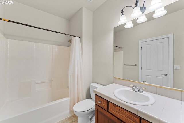 11168 SW Brown St, Tualatin, OR 97062 - bathroom featuring toilet, shower / bath combination with curtain, vanity, and a chandelier
