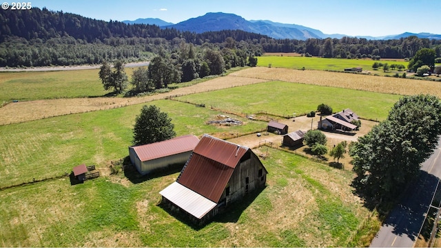 aerial view featuring a mountain view and a rural view