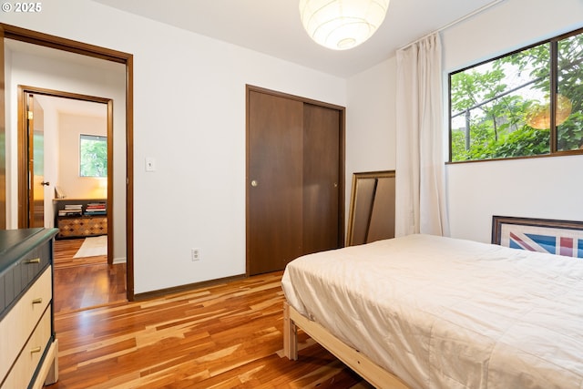 2345 NE Ridgewood Dr, Portland, OR 97212 - bedroom with light wood-style floors, multiple windows, a closet, and baseboards