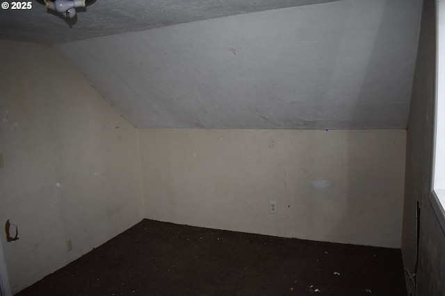 additional living space featuring vaulted ceiling and a textured ceiling