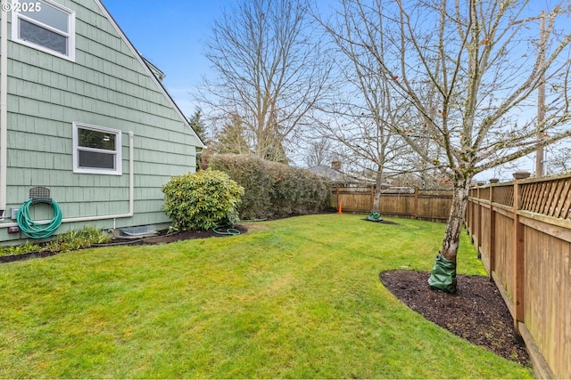 view of yard with a fenced backyard