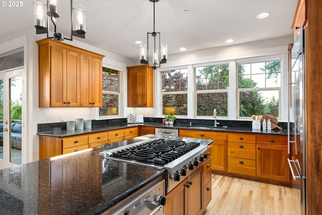 19375 SW Eastside Rd, Lake Oswego, OR 97034 - kitchen with a sink, appliances with stainless steel finishes, light wood-style floors, plenty of natural light, and recessed lighting