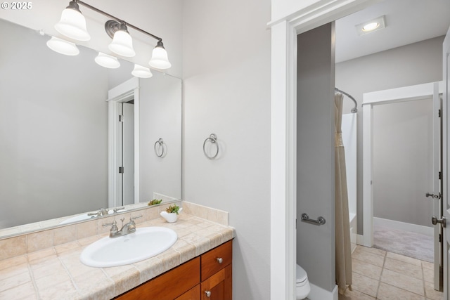 19375 SW Eastside Rd, Lake Oswego, OR 97034 - bathroom featuring vanity, toilet, shower / tub combo, and tile patterned floors