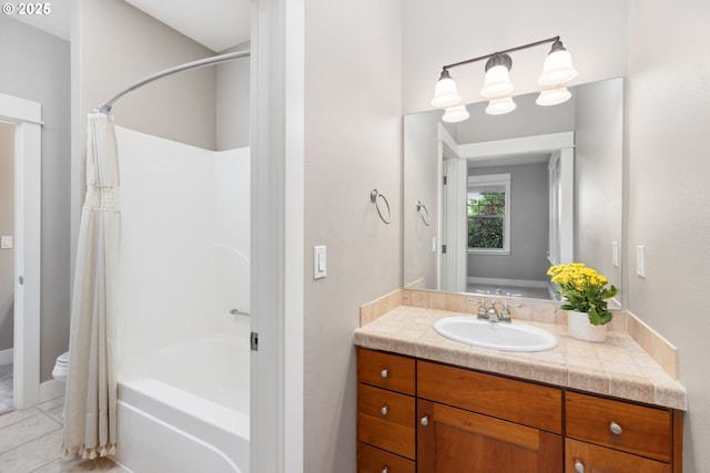 19375 SW Eastside Rd, Lake Oswego, OR 97034 - bathroom with vanity, toilet, shower / bath combination with curtain, and tile patterned floors