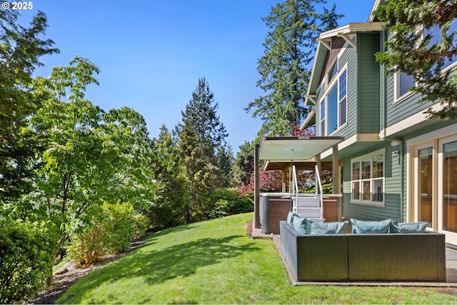 19375 SW Eastside Rd, Lake Oswego, OR 97034 - view of green lawn featuring a hot tub and outdoor lounge area