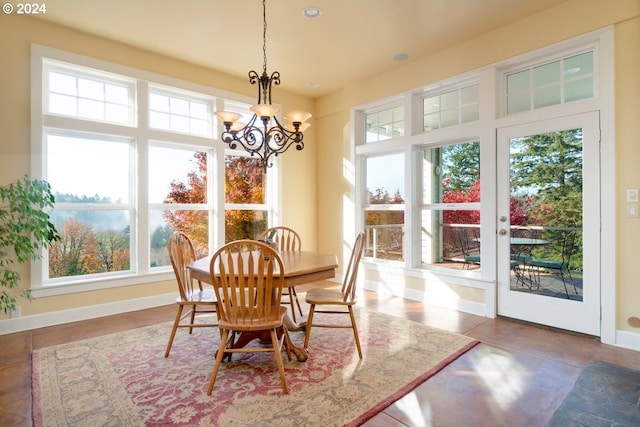 dining room with a chandelier