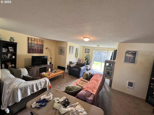815 Nyssa St, Junction City, OR 97448 - carpeted living room featuring a textured ceiling