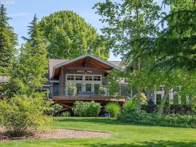 13615 NW Mason Hill Rd, North Plains, OR 97133 - rear view of house featuring a wooden deck and a lawn