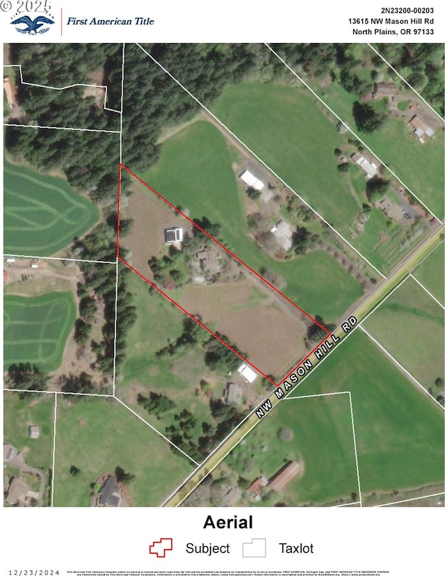 13615 NW Mason Hill Rd, North Plains, OR 97133 - aerial overview of property's location featuring property boundaries highlighted
