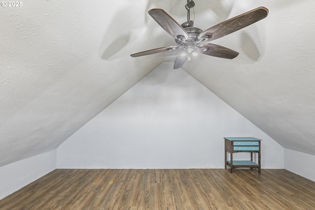 11868 N Jantzen Dr, Portland, OR 97217 - bonus room featuring ceiling fan, a textured ceiling, vaulted ceiling, and wood finished floors