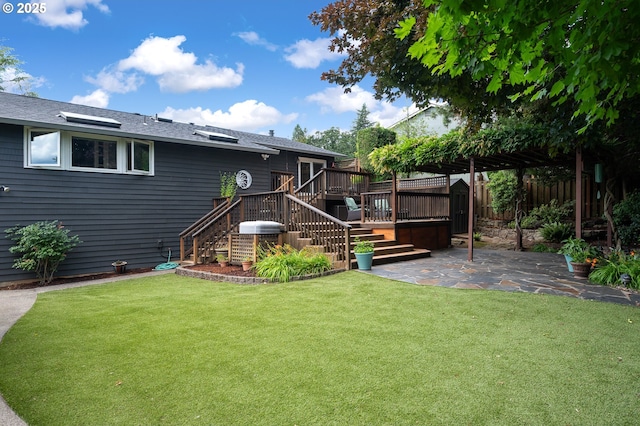 11782 SE 108th Ave, Happy Valley, OR 97086 - fenced backyard with stairs, a wooden deck, a patio area, and a storage unit