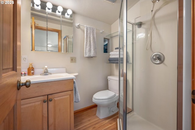 429 N Bridgeton Rd # 15, Portland, OR 97217 - full bathroom with a shower stall, vanity, and wood finished floors