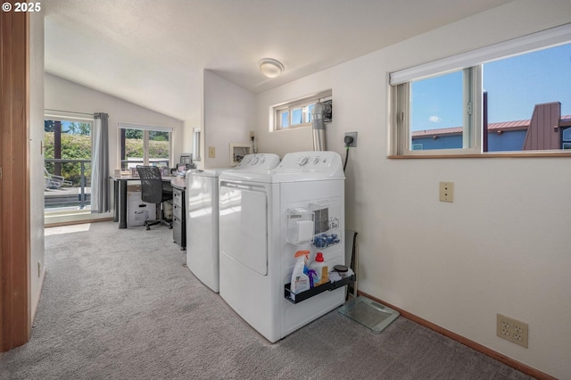 429 N Bridgeton Rd # 15, Portland, OR 97217 - washroom featuring washing machine and dryer, carpet flooring, and an office area