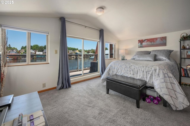 429 N Bridgeton Rd # 15, Portland, OR 97217 - bedroom featuring lofted ceiling, carpet floors, and a water view
