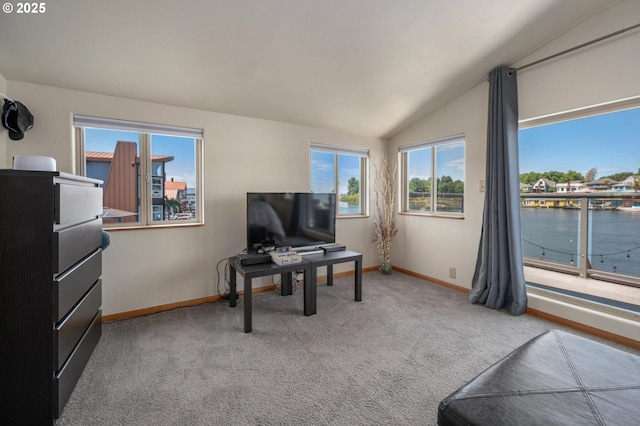 429 N Bridgeton Rd # 15, Portland, OR 97217 - living area featuring carpet and vaulted ceiling