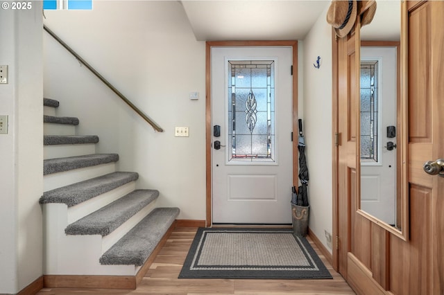 429 N Bridgeton Rd # 15, Portland, OR 97217 - entrance foyer featuring stairway and light wood-type flooring
