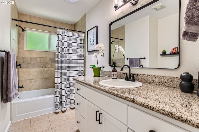 4080 SW 196th Ave, Beaverton, OR 97078 - full bathroom featuring vanity, tile patterned flooring, and shower / bath combo with shower curtain