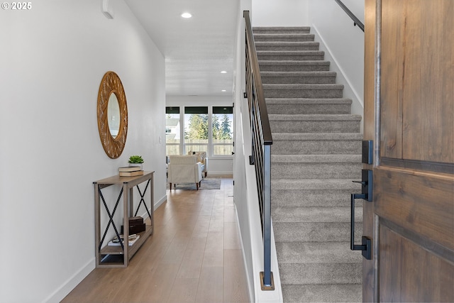 foyer entrance featuring light wood-type flooring