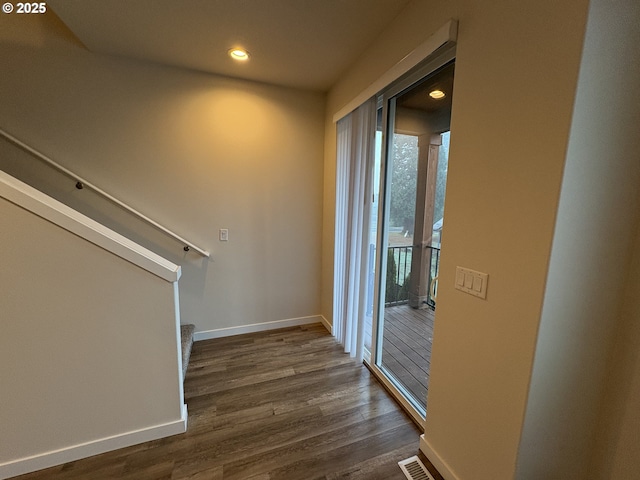 interior space with dark wood-type flooring