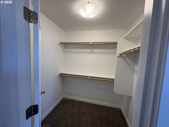 spacious closet featuring dark carpet