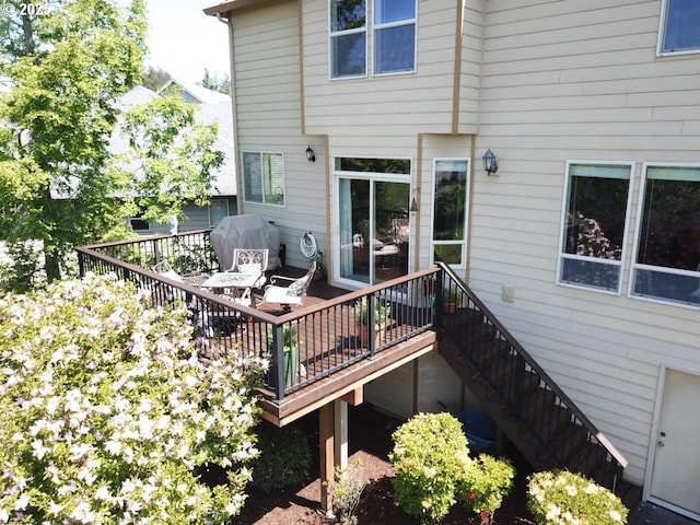 4119 Forest View Dr, Washougal, WA 98671 - wooden terrace featuring area for grilling and stairway