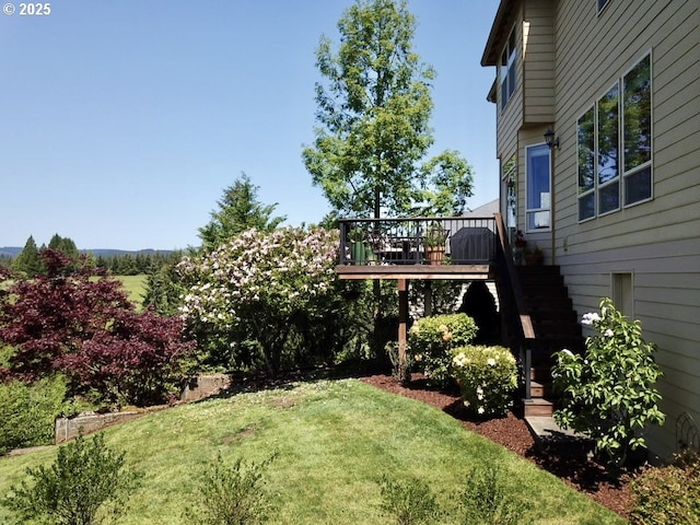 4119 Forest View Dr, Washougal, WA 98671 - view of grassy yard featuring stairs and a wooden deck