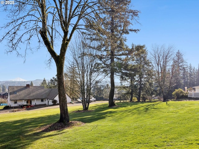 view of yard with a mountain view