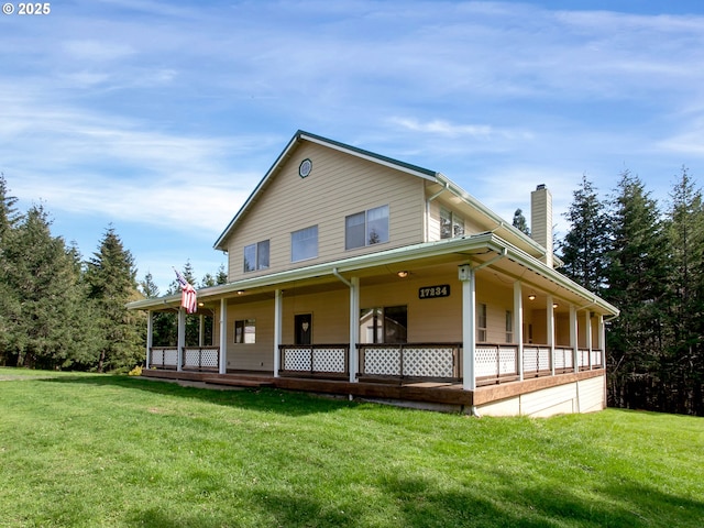 17234 Oakdale Rd, Dallas, OR 97338 - country-style home featuring a front yard, a chimney, and covered porch