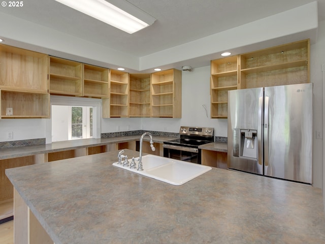 17234 Oakdale Rd, Dallas, OR 97338 - kitchen with open shelves, a sink, recessed lighting, and appliances with stainless steel finishes